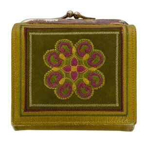 Princess Gardner Wallet Coin French Purse Gold Leather Embroidered Flower 1950s
